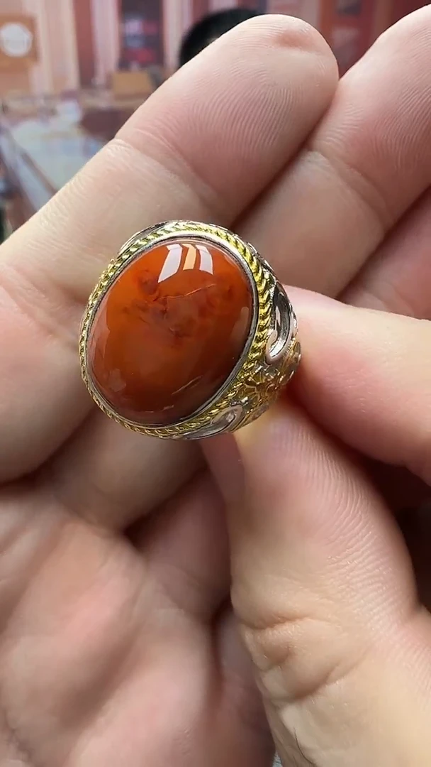 南红玛瑙银S925镶嵌戒指南红戒指