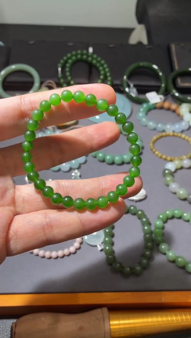 未镶嵌手串和田玉XG 冰阳绿手串