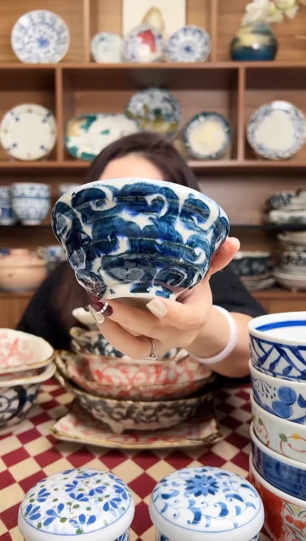 【闪购商品】瓷片【小细纹】宗山窑まど花 12cm高脚饭碗