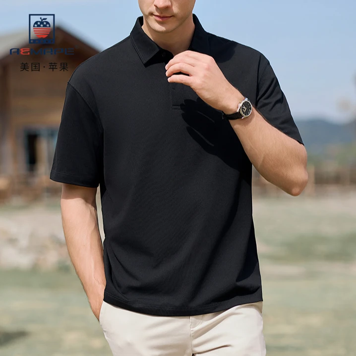 AEMAPE轻奢长绒棉液氨科技短袖polo衫男生夏季修身纯色短袖t恤男