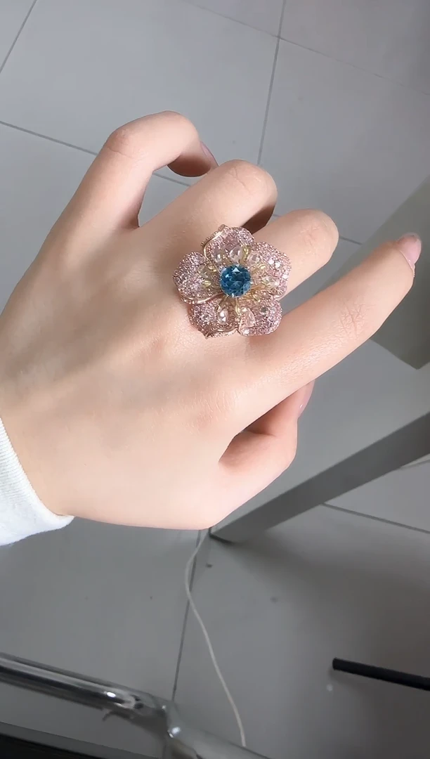 【闪购商品】托帕石戒指银S925镶嵌花花款天然托帕石戒指