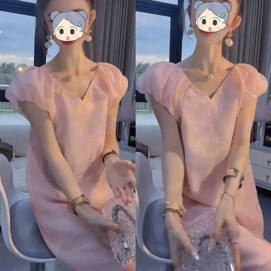 2025夏季新款时尚显瘦气质女士网红洋气连衣裙百搭款法式中长