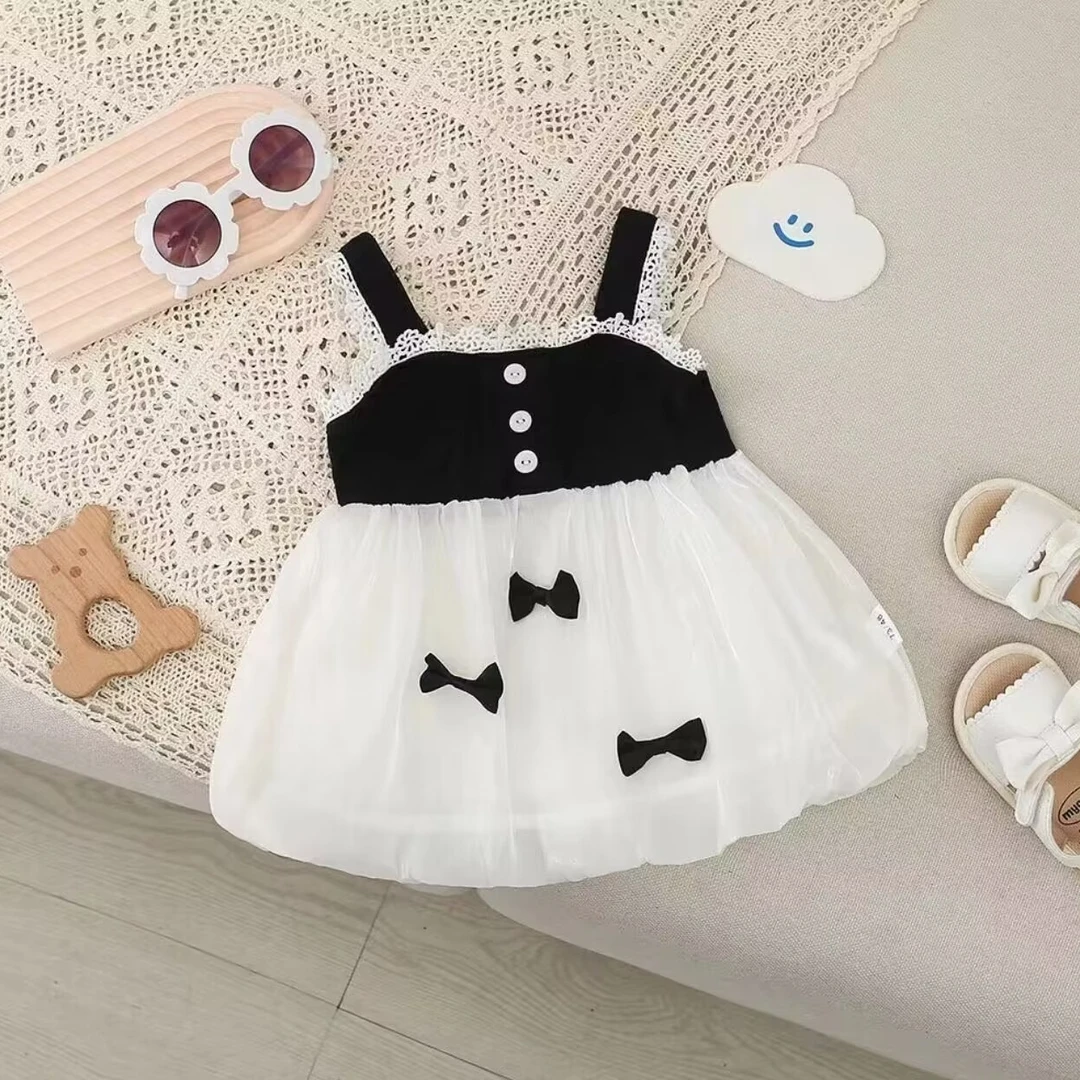 黑白拼接公主裙凉快女宝宝夏季连衣裙外出服蛋糕裙韩版洋气