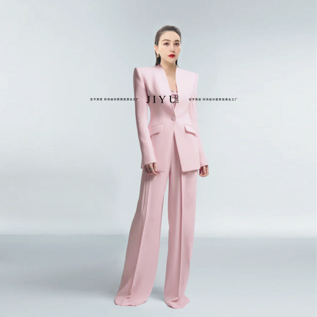 春秋时尚轻奢白色外套女西装套装修身气质轻奢设计师白色西装套装