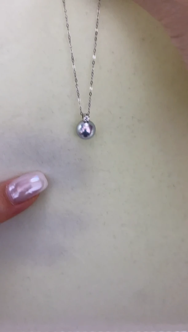 18K金镶嵌DA海水珍珠 灰珠带钻吊坠8.5-9MM王妃款 GD080