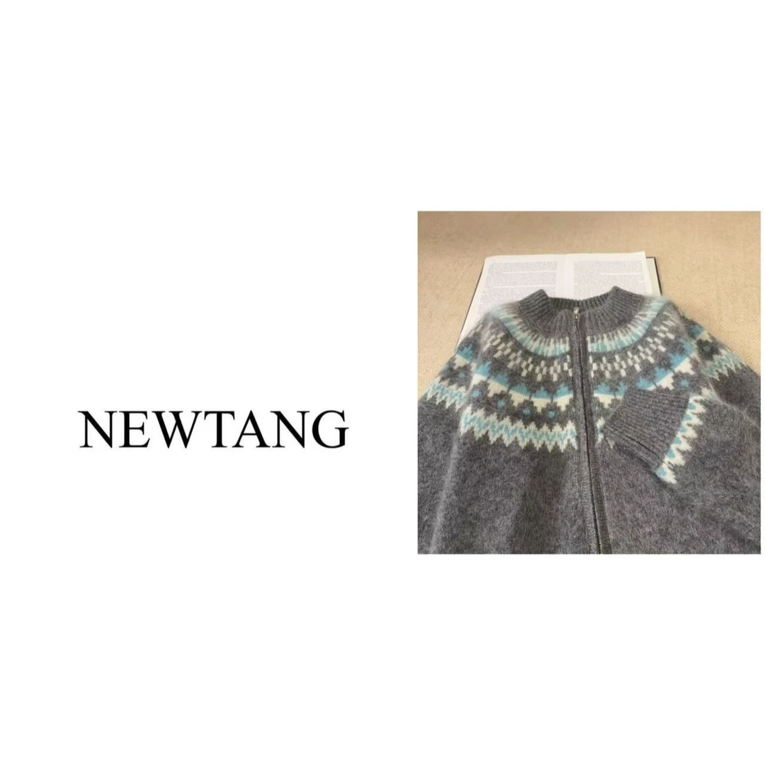 【费尔岛】2104 100%羊毛拉绒双拉链软糯毛衣针织衫新款简约上衣