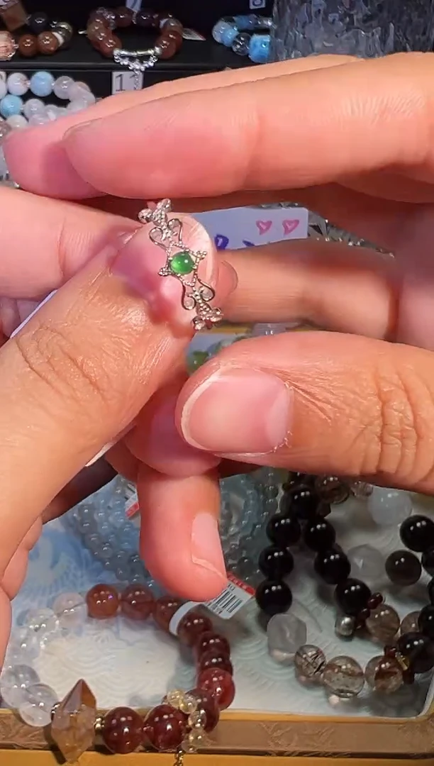 银S925镶嵌戒指翡翠p648多样性发货一件