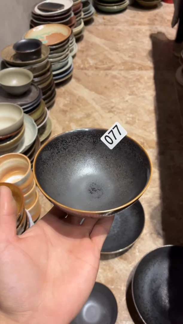 瓷片笑77微瑕银兔毫万福碗1个