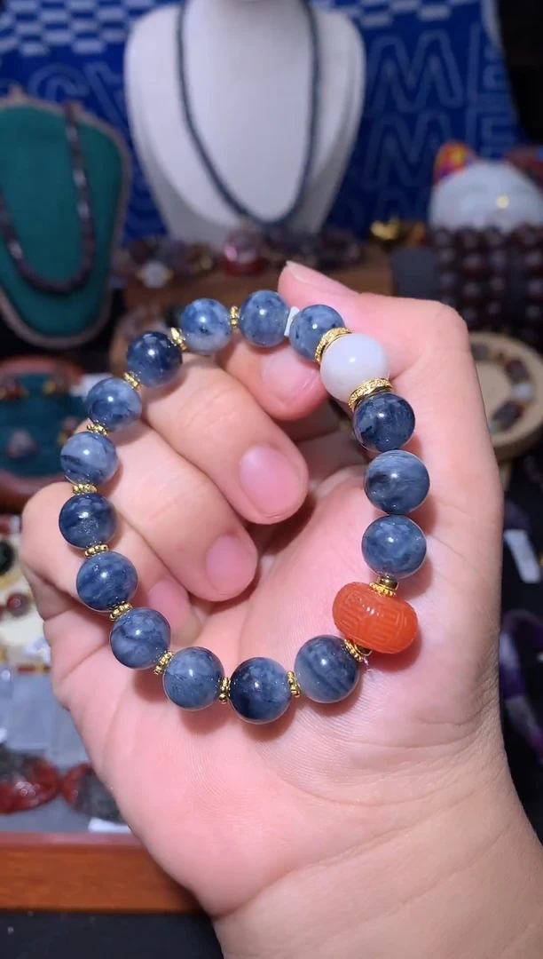 未镶嵌珠宝半成品水晶蓝兔毛圆珠手串