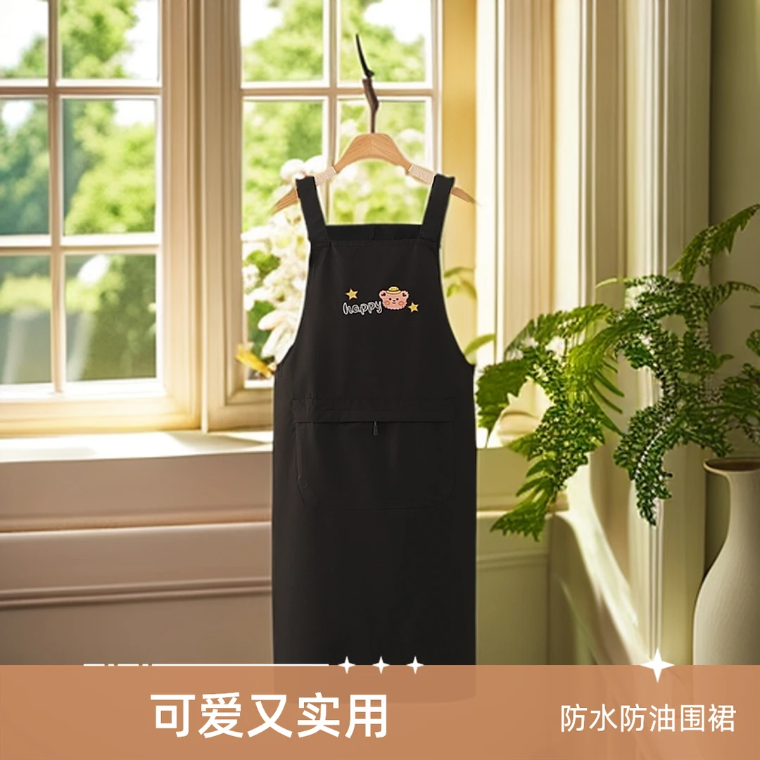 网红防水围裙加长家用做饭防油防污过膝盖餐饮上班洋气工作服可爱