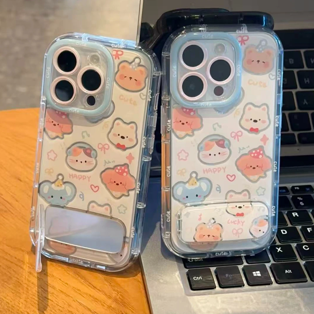 满屏猫狗小象支架适用苹果17/16promax奶油羽纱手机壳iPhone15/14