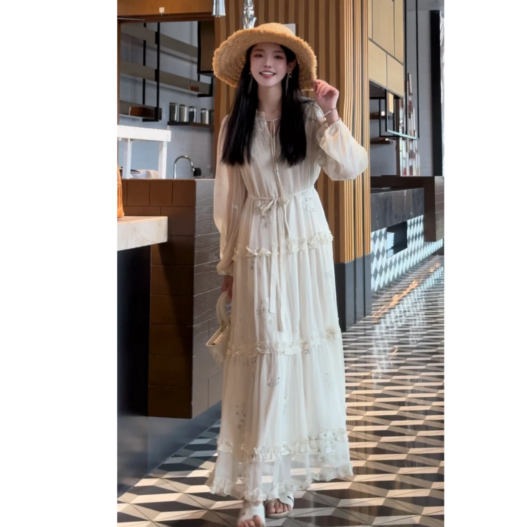 【水仙花】轻奢高级感刺绣气质收腰显瘦仙女温柔风连衣裙