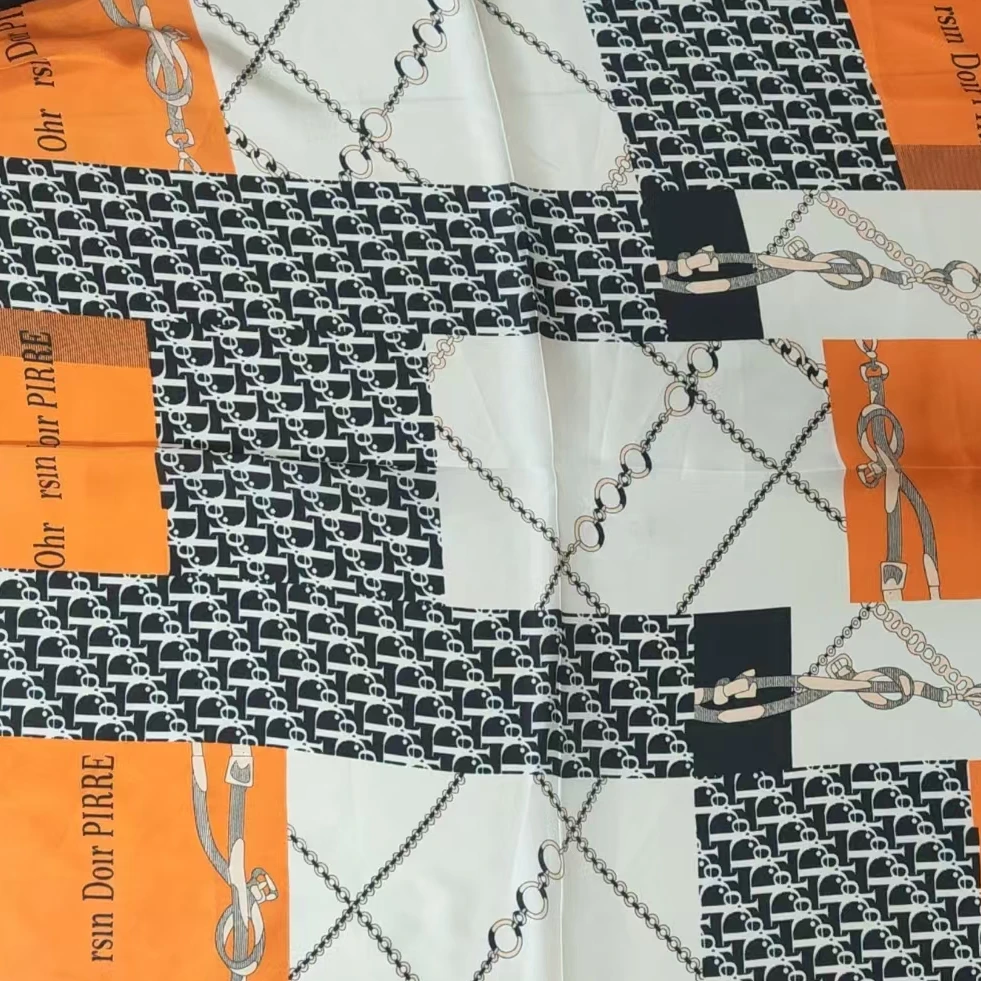 锦悦【几何链条】新中式轻奢高定方巾70*70（S124）