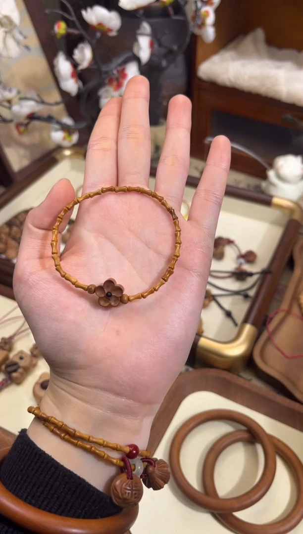 手串桃核【桃缘行】竹节「小花」桃木桃核辟、挡、驱、护 备注手围