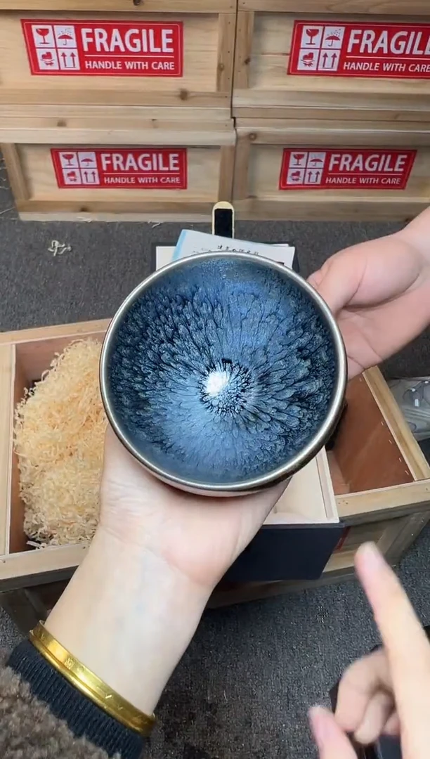 茶盏银蓝百花 建窑建盏主人杯