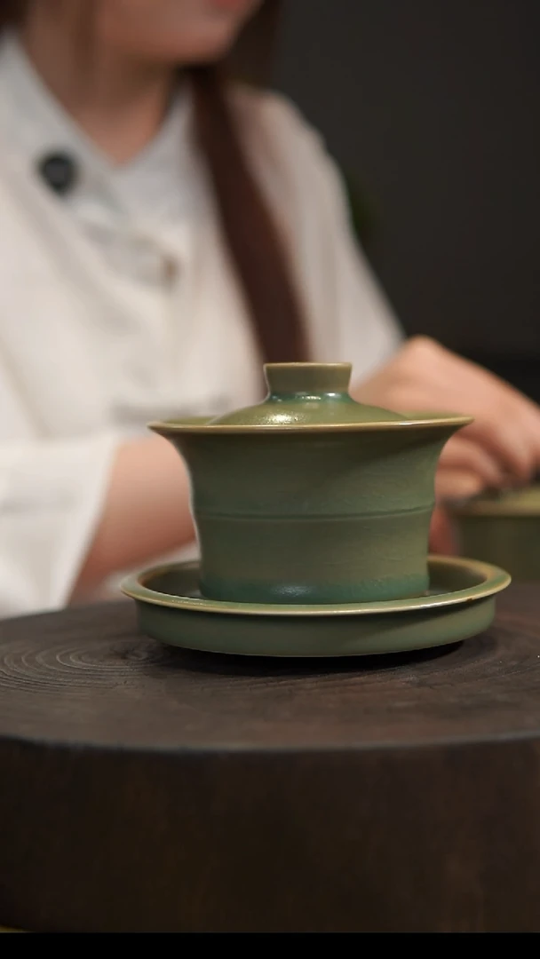 杯子邵*炜竹节马蹄盖碗 汝州原产地  原矿老釉