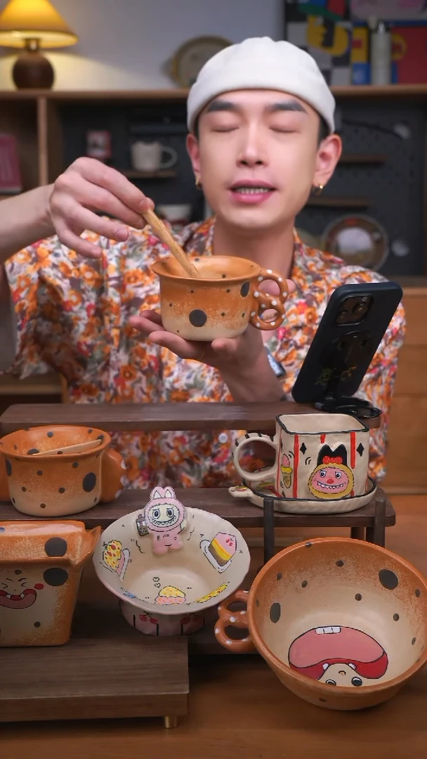 杯子景德镇可爱设计师款陶瓷（带搅拌棒）