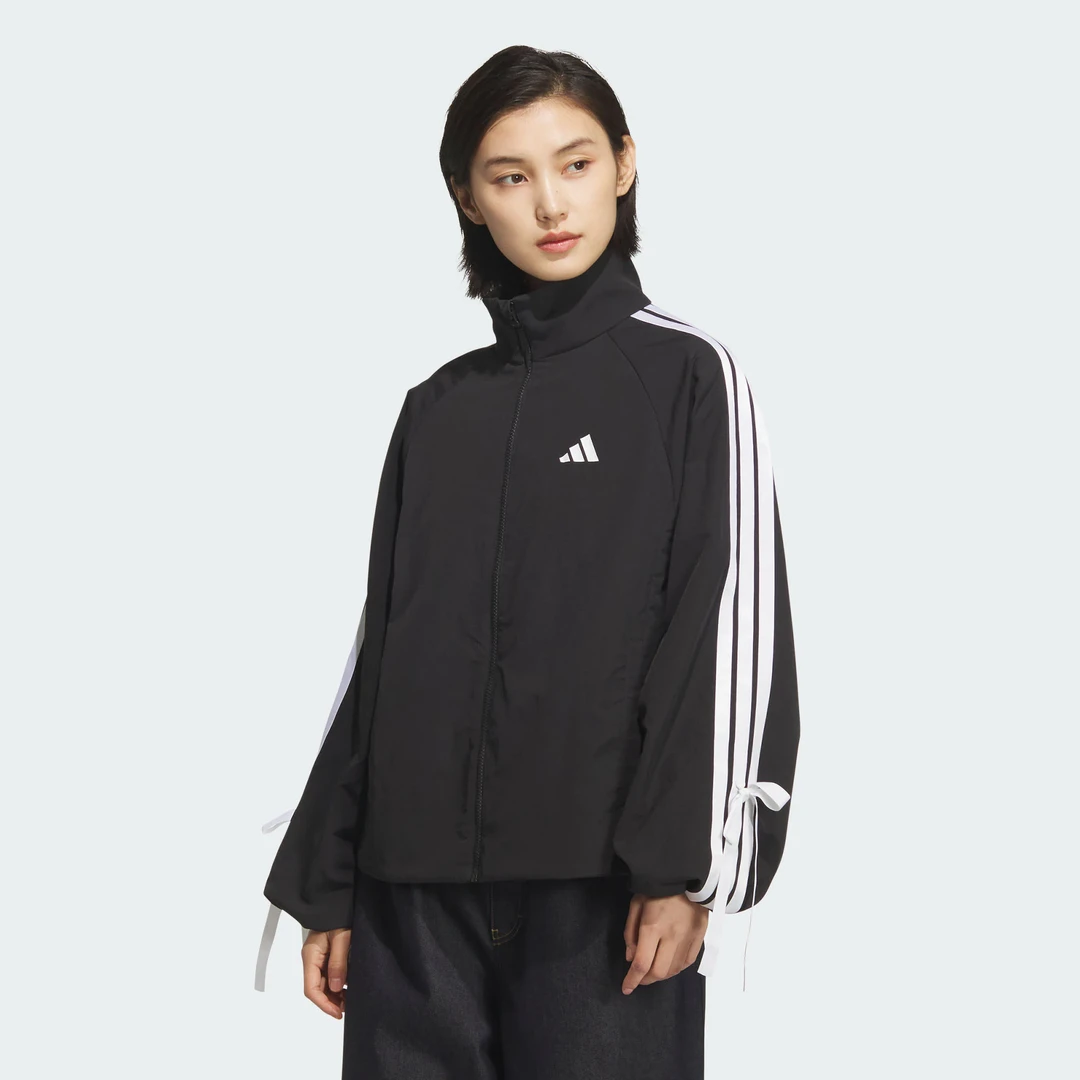 Adidas阿迪达斯三条纹舞动系列拒水蝴蝶结运动宽松夹克外套KT5003