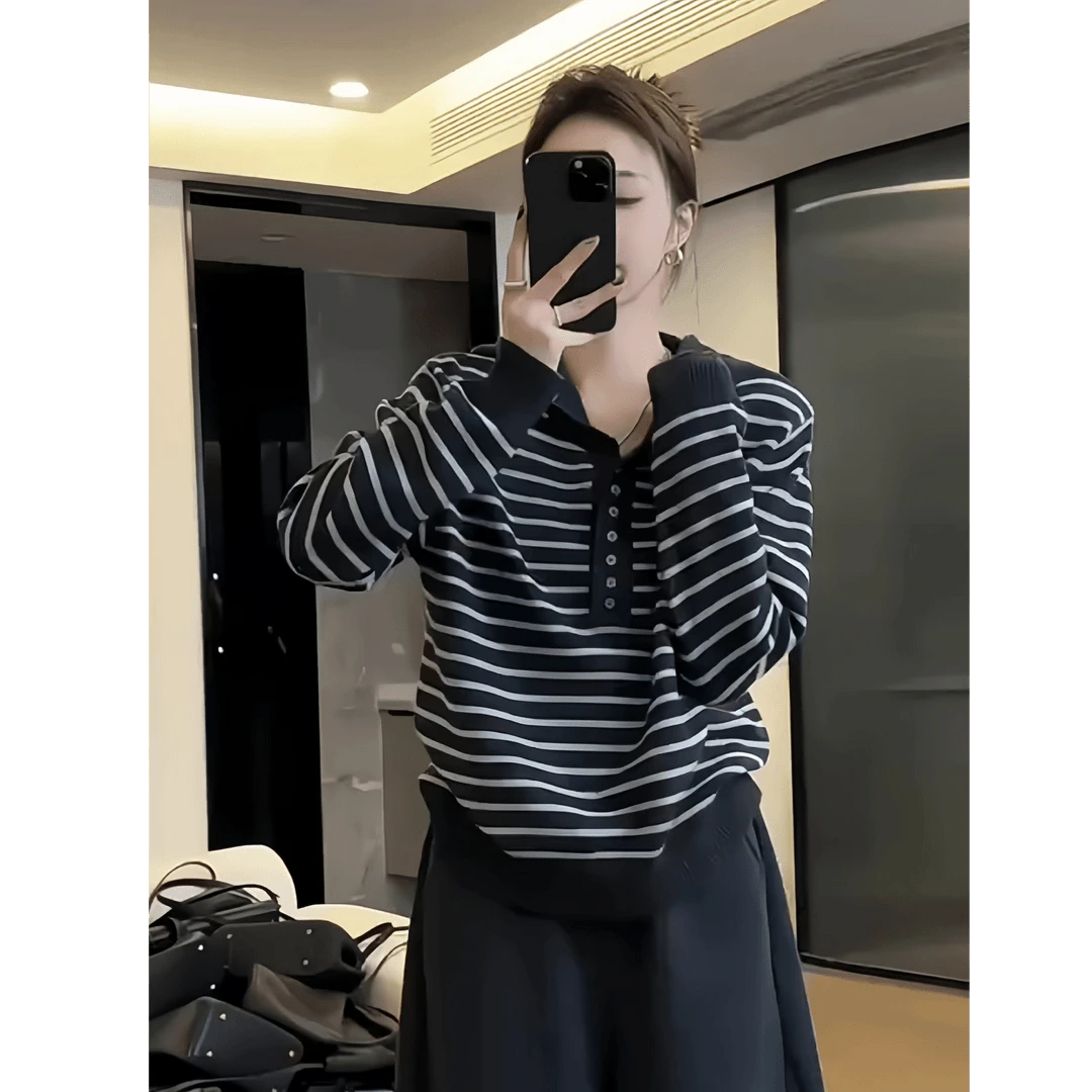 针织衫女韩版休闲风连帽条纹长袖早秋2025新款慵懒感百搭打底上衣