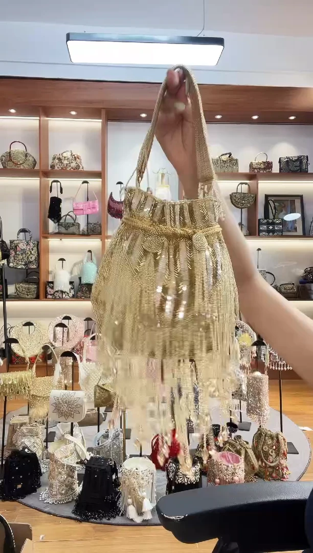 织物873手工珠珠包包腋下斜跨包手拿包手提晚宴包