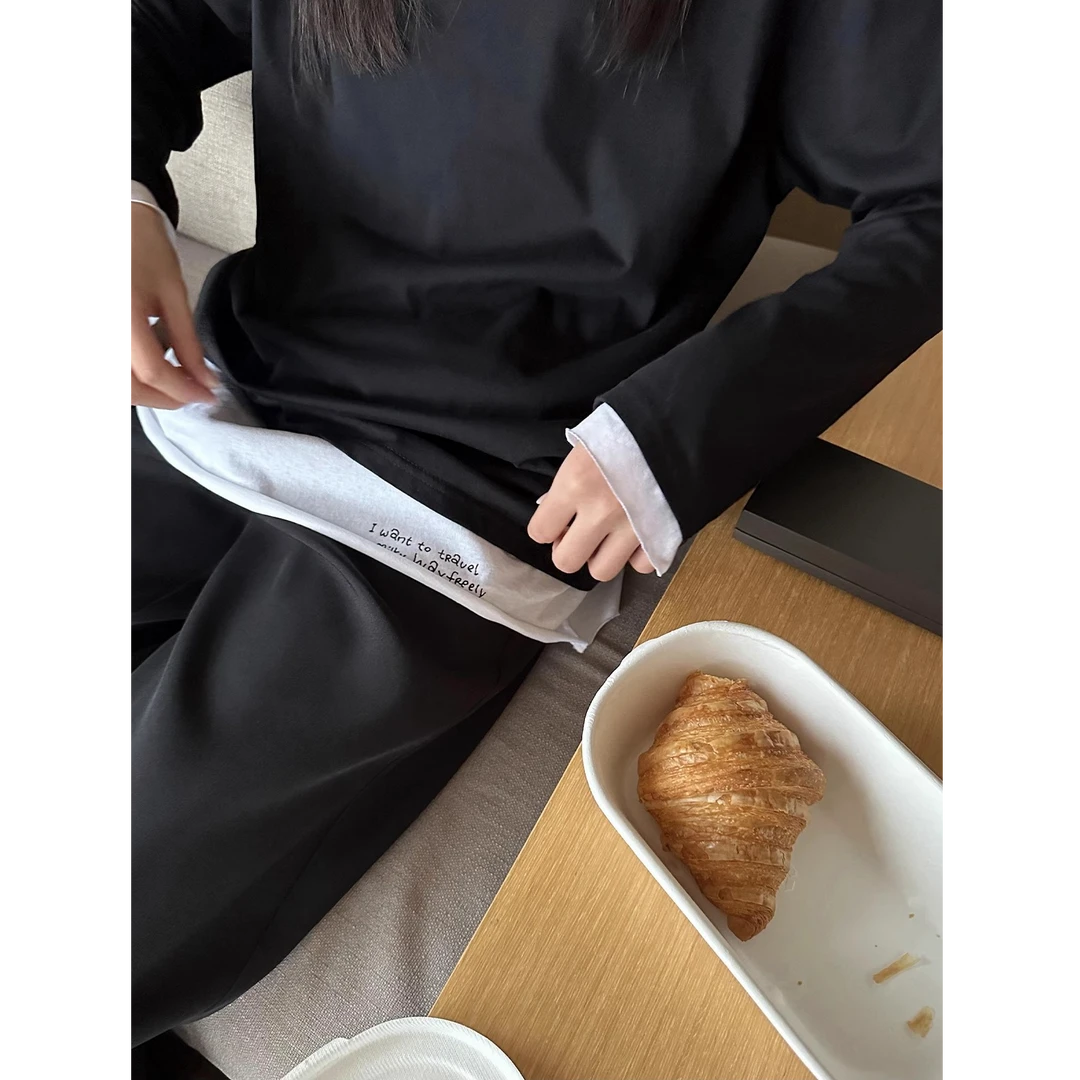 【你好卡农-蕾子】撞色真两件刺绣长袖圆领上衣两件套KT25Z5303D