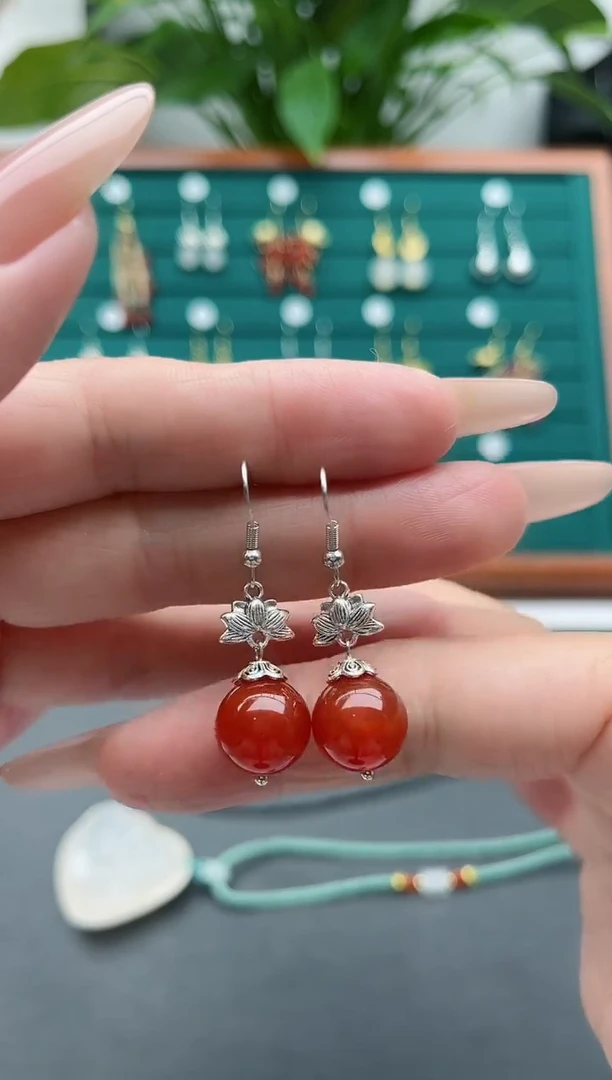 【闪购商品】南红玛瑙耳饰银S925镶嵌302