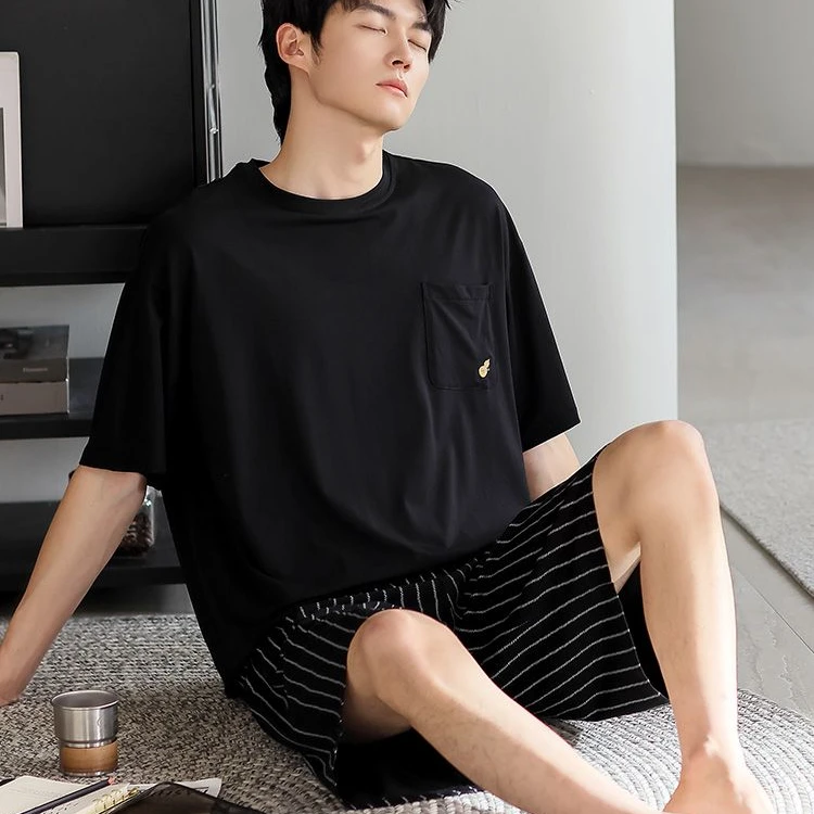 凉感睡衣男款莫代尔休闲大码青年夏季薄款时尚简约套头家居服套装