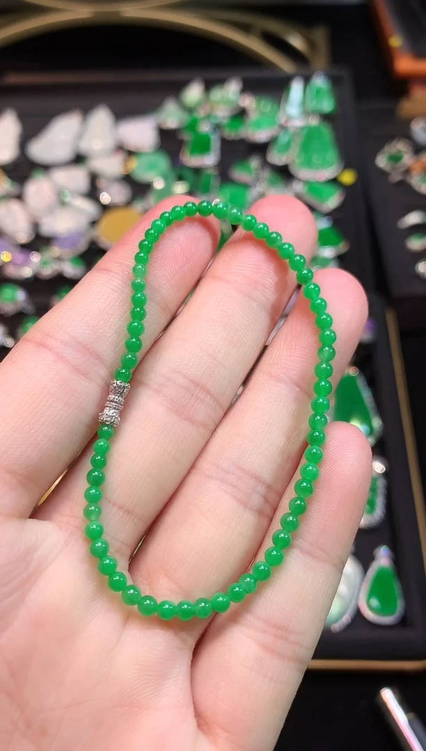 未镶嵌手串翡翠满绿小米珠手串