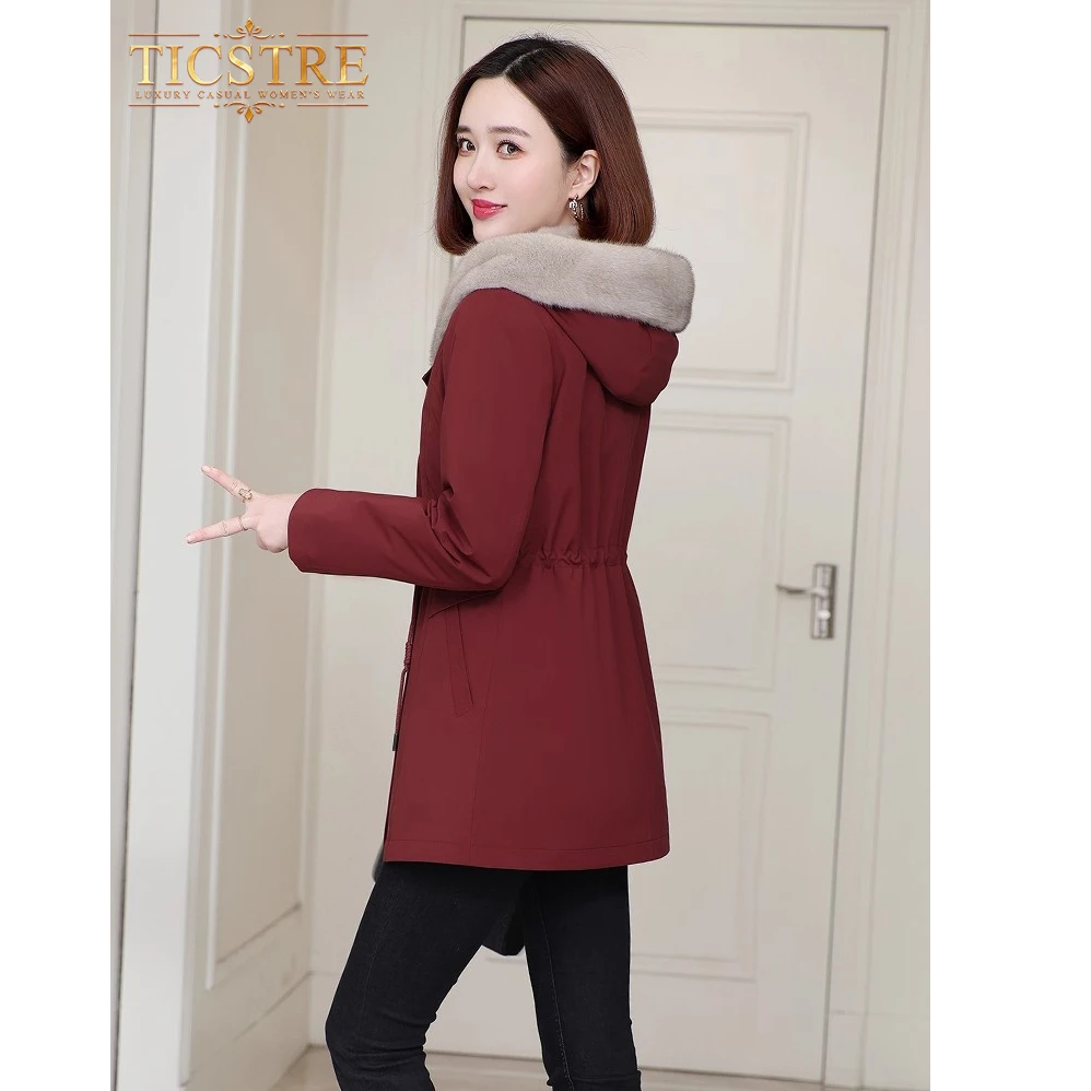 TICSTRE水貂派克服女2025年冬季新款貂皮内胆可拆卸海宁皮草外套
