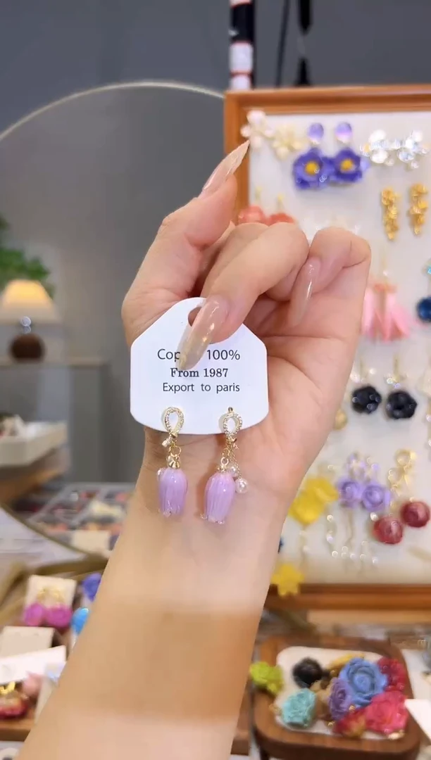 铜合金树脂925银蝴蝶结紫色风铃