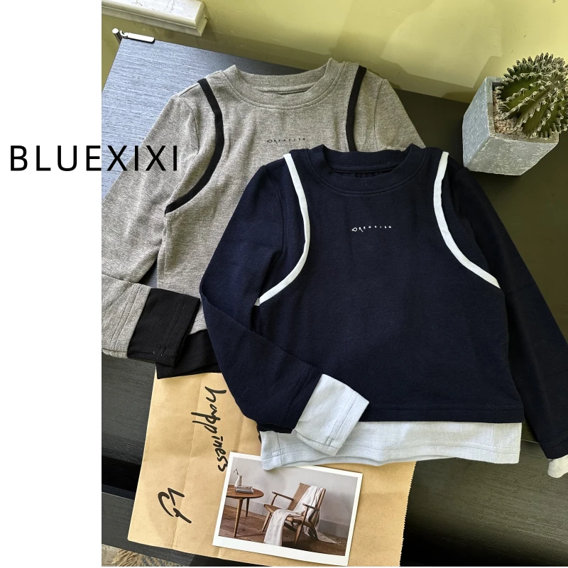 【BLUEXIXI】休闲风长袖圆领韩版字母吸汗女2025507