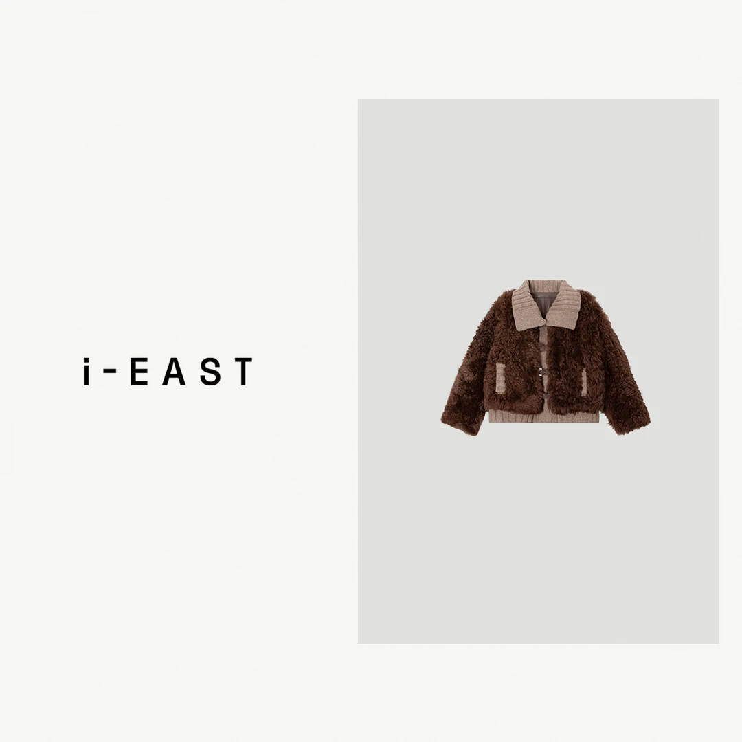 i-EAST 栗子松糕~秋冬竖条纹披肩毛毛一体外套-4D PC10012