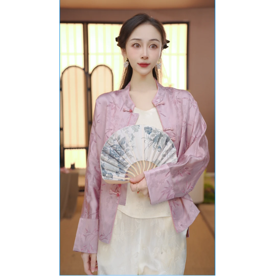 （竹青韵）25年早春新款立领国风盘扣外套百搭提花外套FB202501031