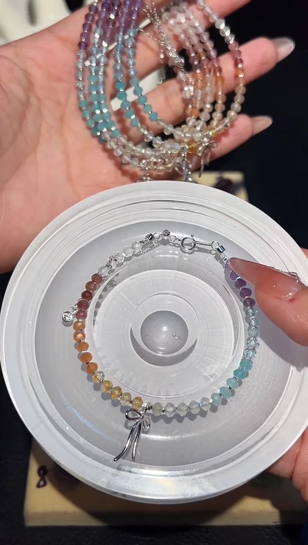 水晶手链银S925镶嵌彩虹多切面手链多样性发其一