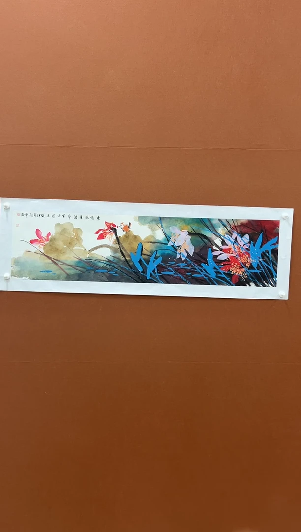 国画李文峰四尺对开亮彩荷花