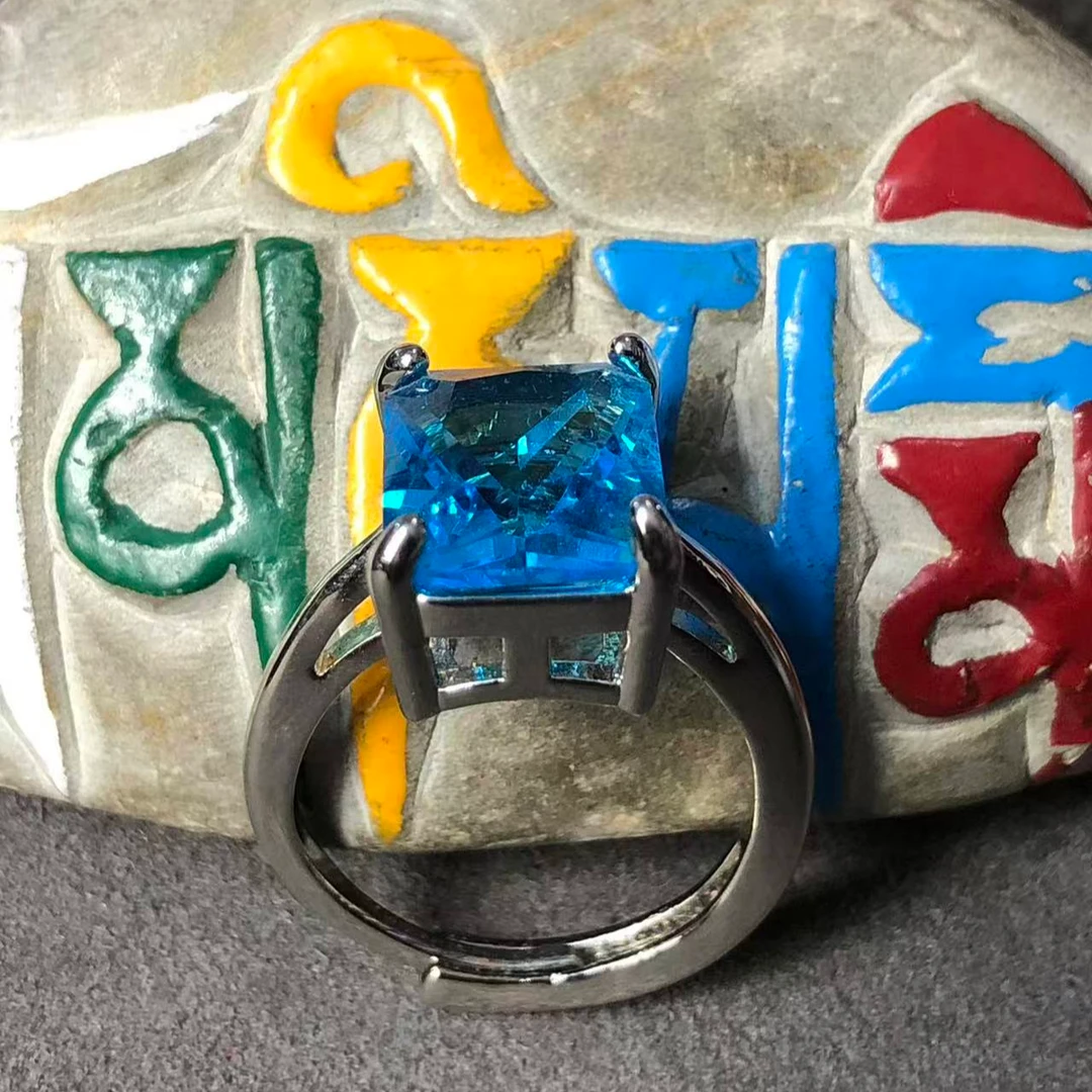 纯铜玻璃戒指 蓝色戒指默认风格轻奢镶嵌欧美风