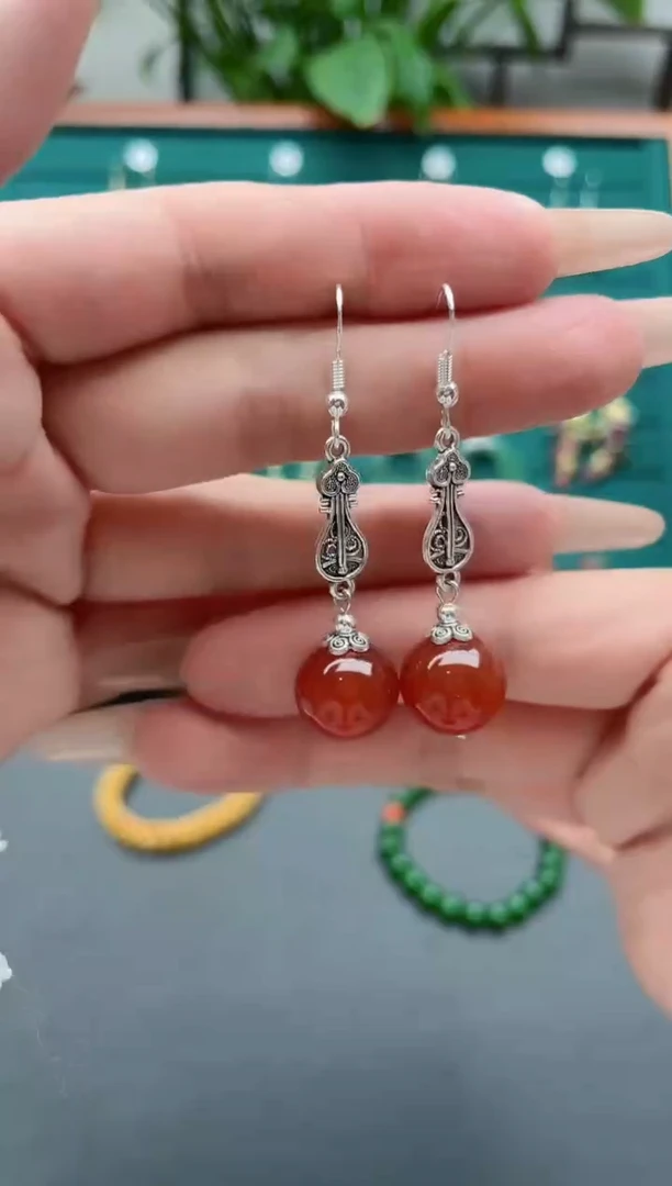 【闪购商品】南红玛瑙耳饰银S925镶嵌375