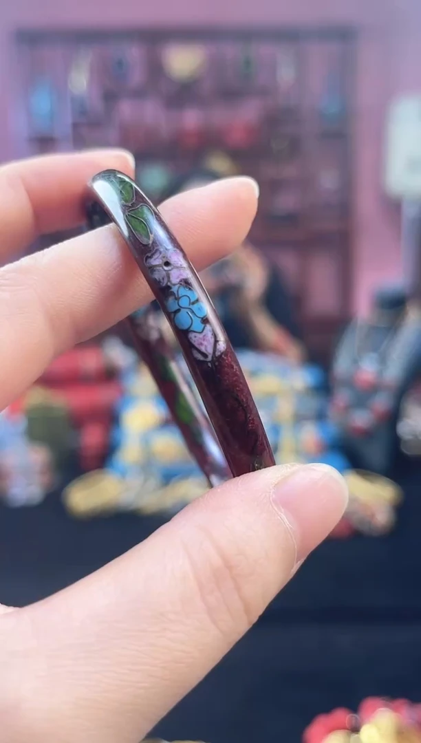 非遗 景泰蓝棍镯 56-60 砖红