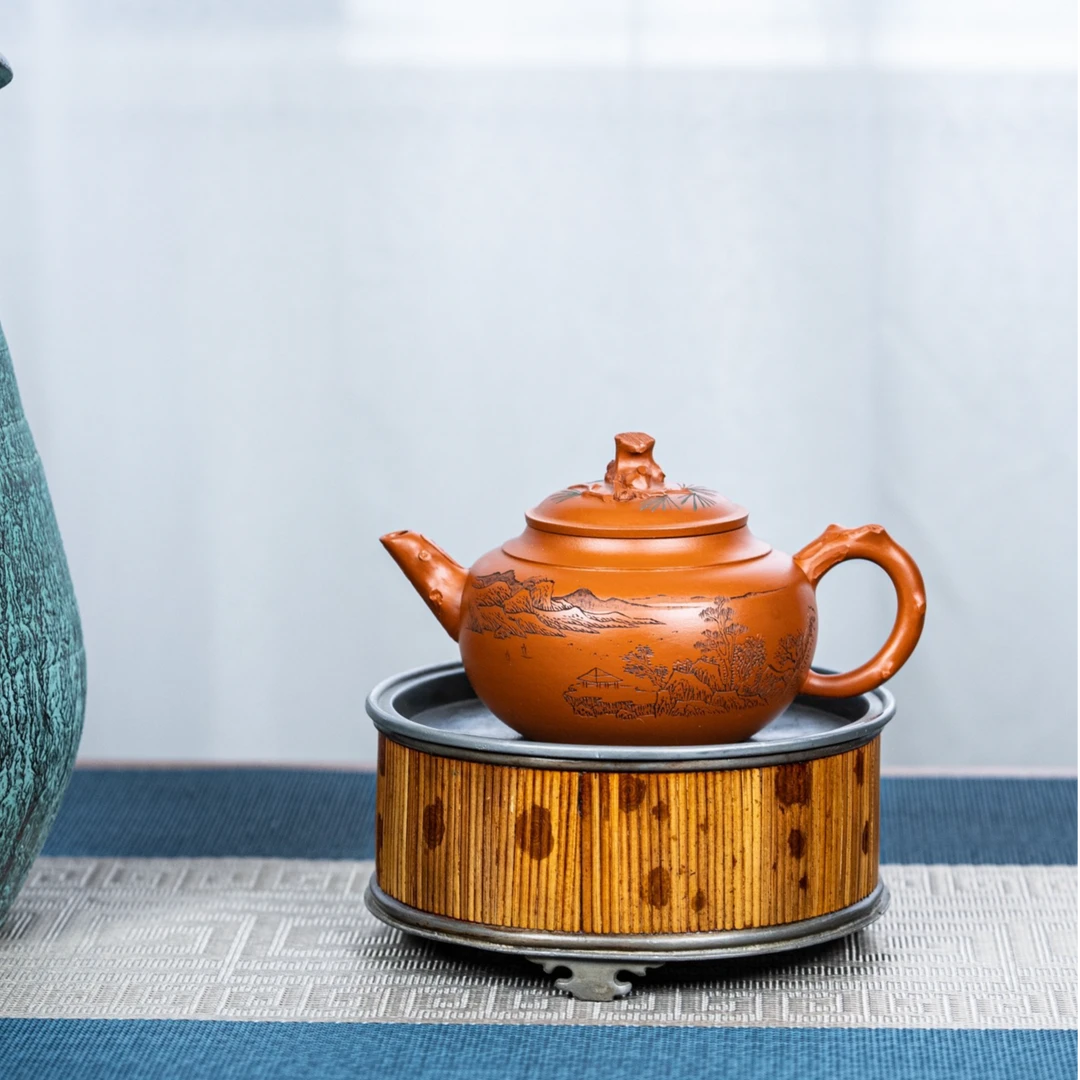 【半手工】紫砂壶 常青壶 高工尹怀 陶刻名家 小煤窑朱泥 390CC