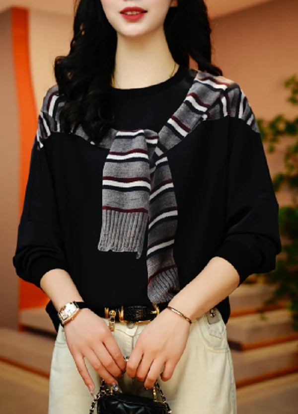 假两件卫衣-高端长袖时尚上衣女显瘦显白百搭印花圆领减龄