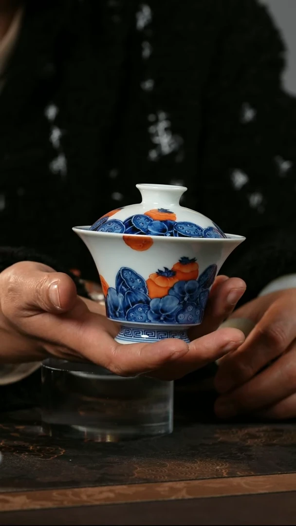 景德镇水造好柿连连盖碗