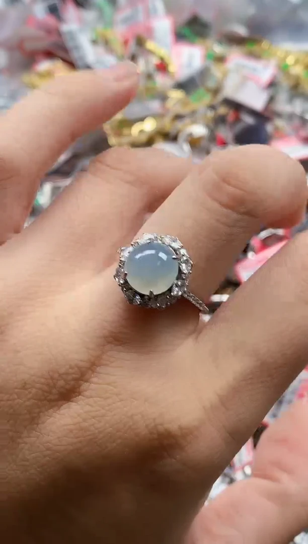 银S925镶嵌戒指翡翠天然A货缅甸翡翠