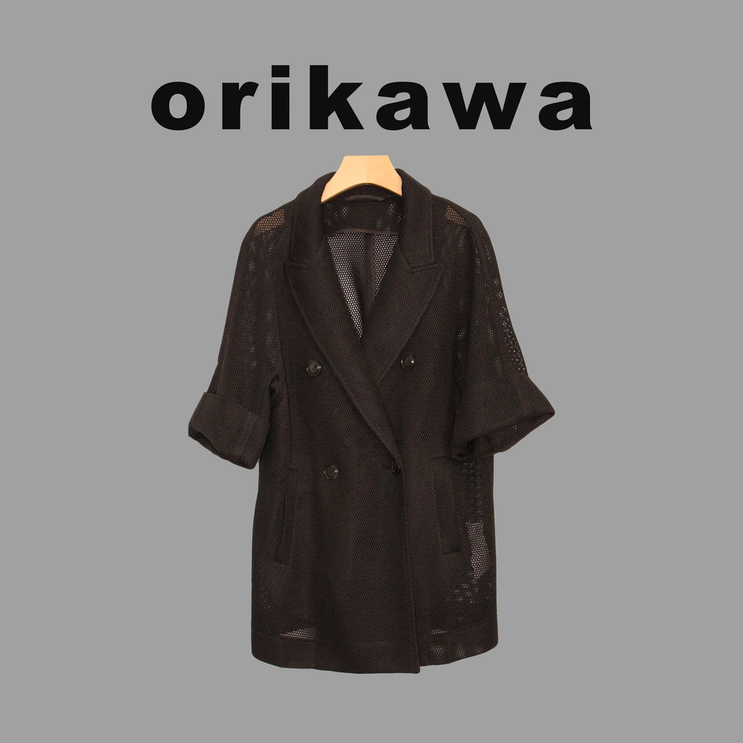 2429黑色休闲网状短袖外套