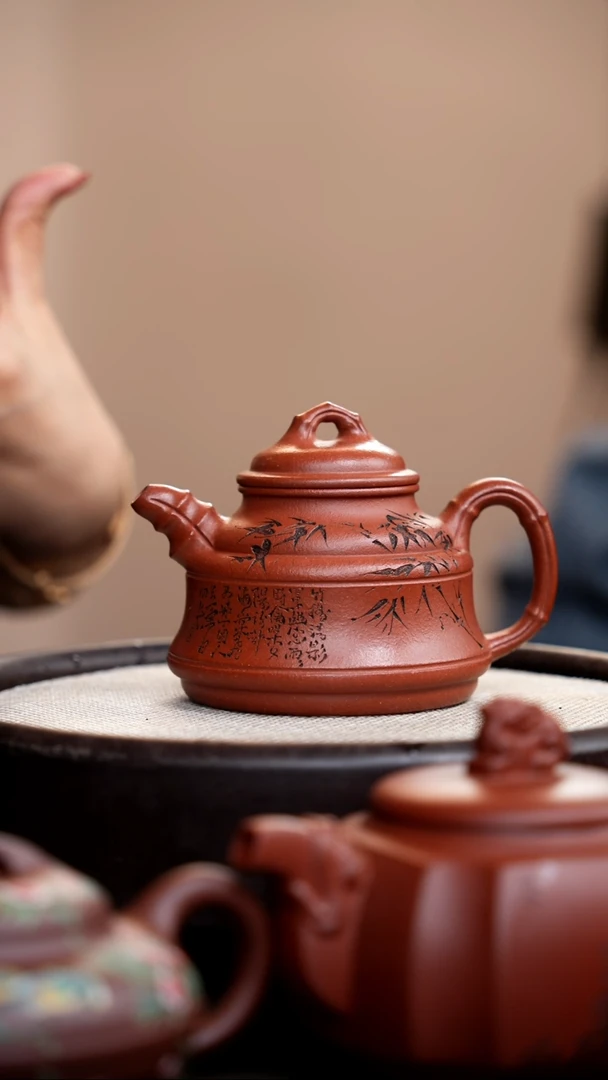 茶壶紫砂降坡泥竹鼎刻竹