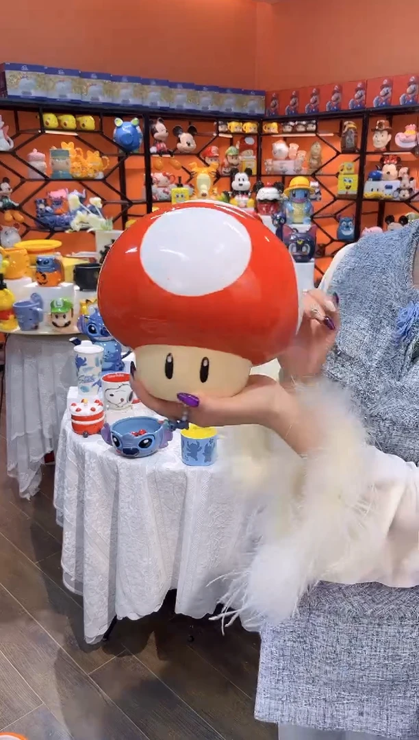 瓷片@@陶瓷蘑菇头饼干罐