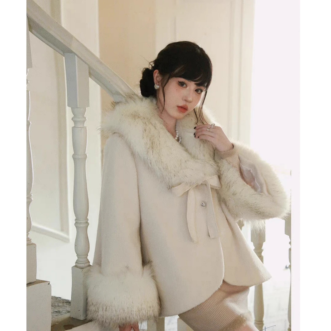 大码法式富家千金小香风套装女冬季毛毛拼接外套半身裙套装10216