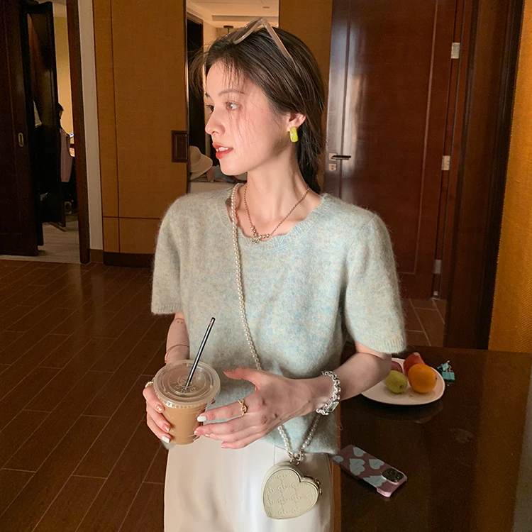 花栗鼠小姐 sweet【伦敦假日】慵懒风针织开衫/短袖高级感外套上衣