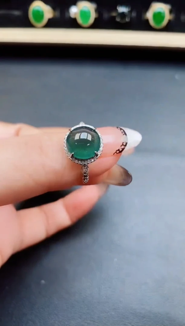 翡翠戒指银S925镶嵌50850