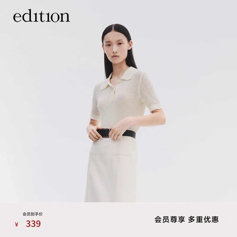 【商场同款】edition2023夏新款Polo领镂空针织衫女#EBC2SWT001