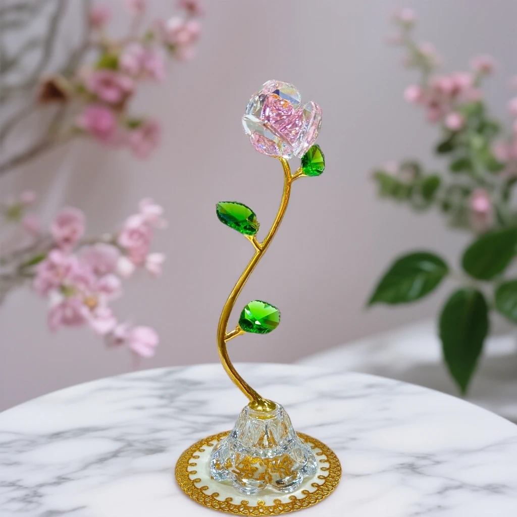 水晶玻璃玫瑰花适合桌面卧室客厅装饰